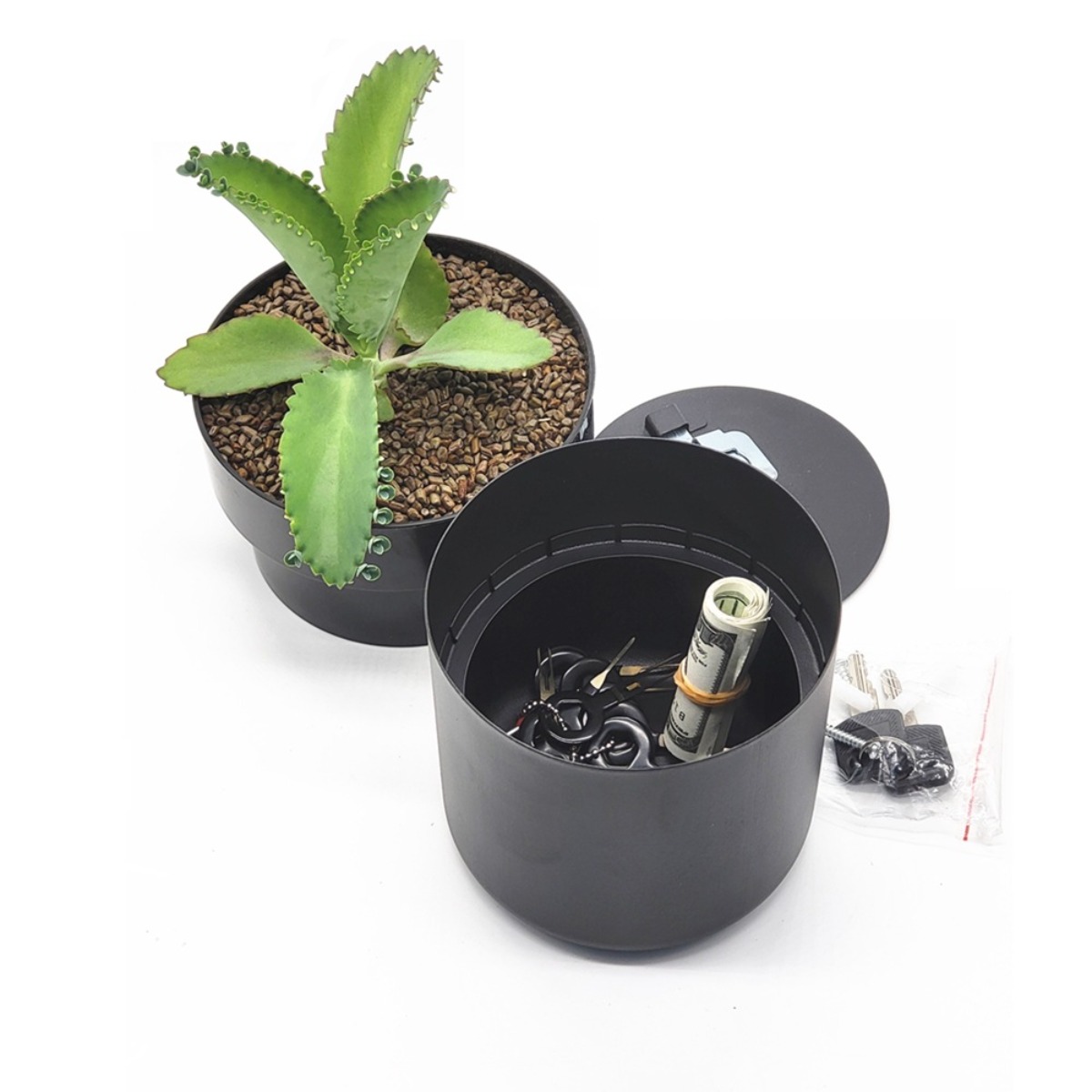 Creative Flowerpot Shaped Iron Money Safe with Password Lock Hidden Storage Box for Anti Theft Cash Organization