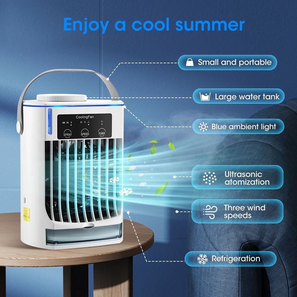 Portable Mini Air Conditioner USB Air Cooler Fan with Humidifier and Ice Cooling