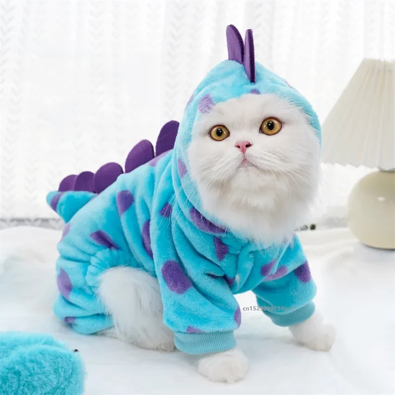 Blue Dinosaur Hooded Coat for Dogs, Cats Warm, Thickened Autumn Winter Pet Clothing