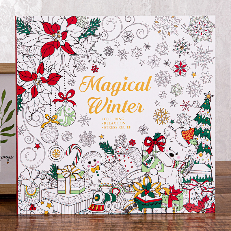 Magical Winter Coloring Book for Adults, Christmas Theme Stress Relief, Graffiti Painting Drawing Book