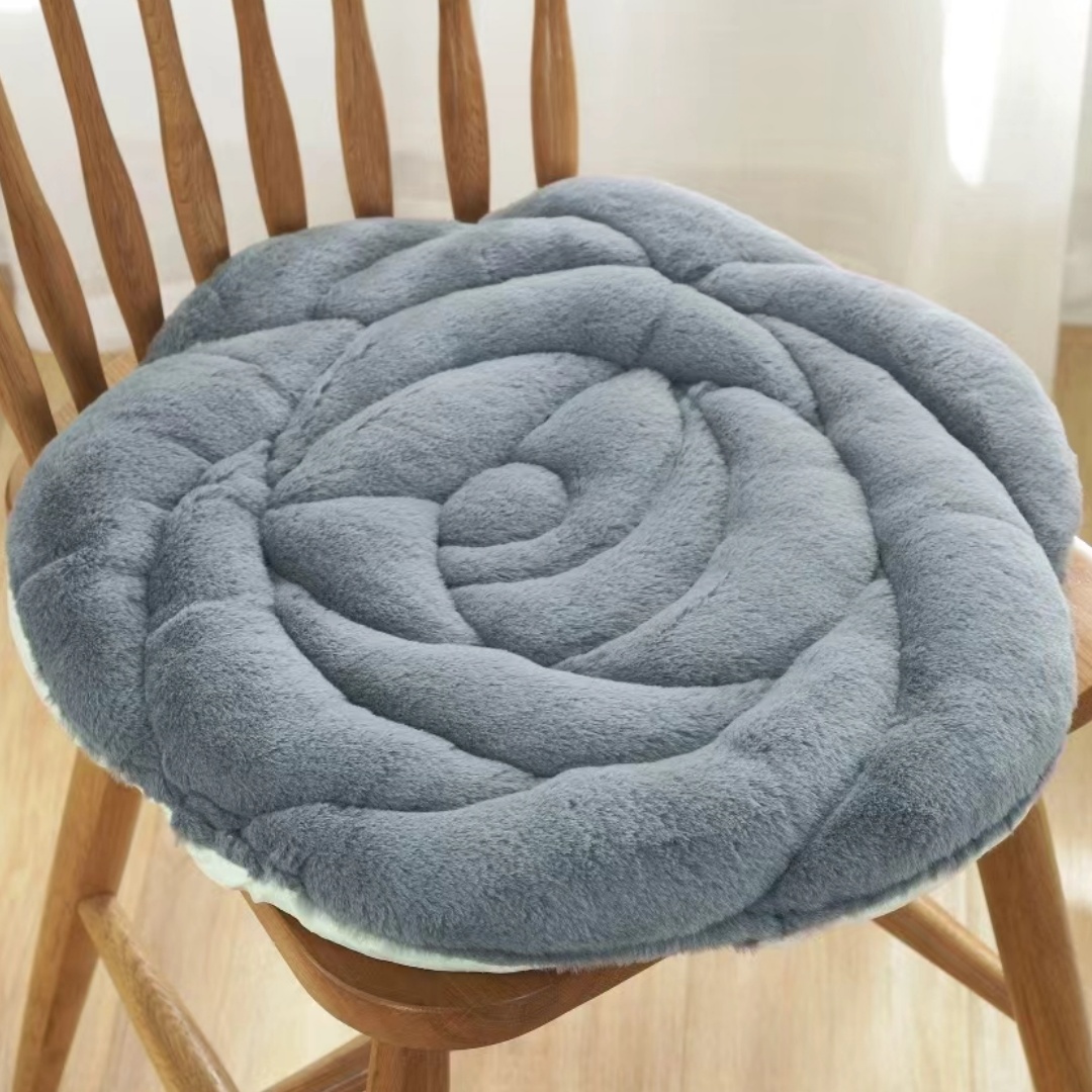 Plush Rose Flower Chair Pad Thickened Anti Slip Seat Cushion
