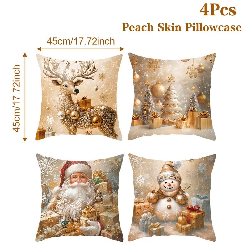 Merry Christmas Santa Pillow Cover Set 4pcs