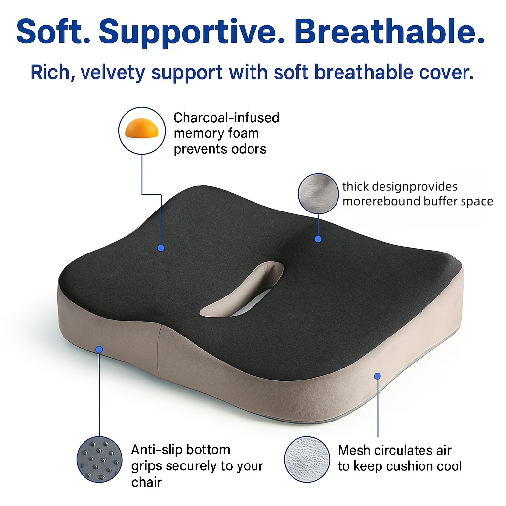 3D Ergonomic Support Light Green & Grey, Memory Foam Seat Cushion, Car Office Essentials Home Decor, Washable Polyester