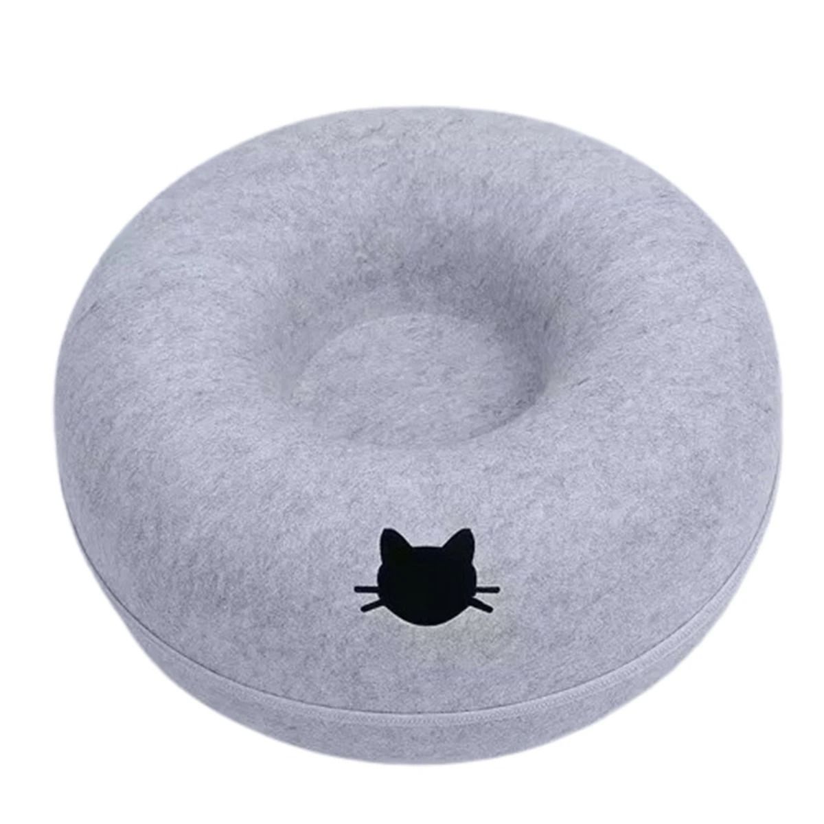 Felt Donut Cat Tunnel Bed with Breather Hole and Interactive Play Hideout