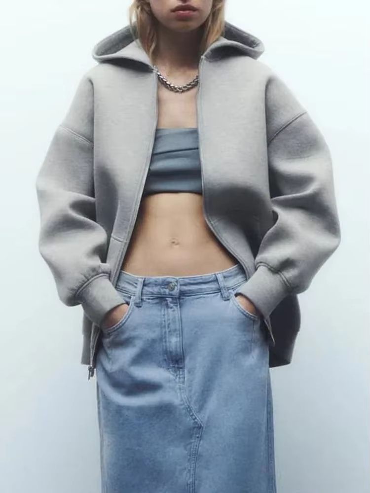 Women's Oversized Zip Hoodie Casual Hooded Sweatshirt Jacket Loose Streetwear Sports Top
