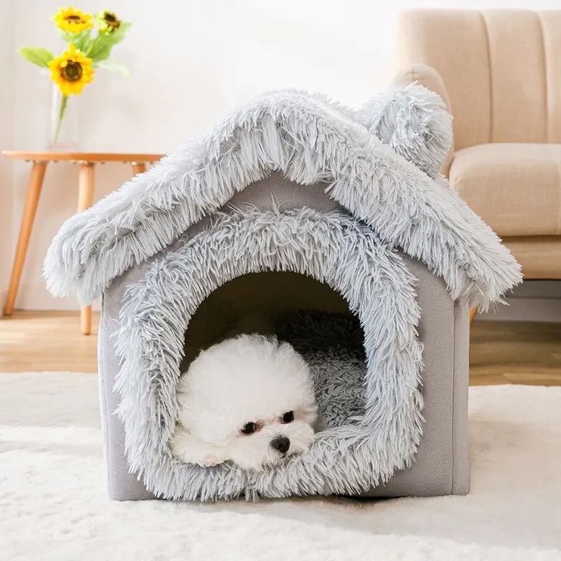 Indoor Soft Dog Kennel Warm Pet Bed Cave with Removable Mat