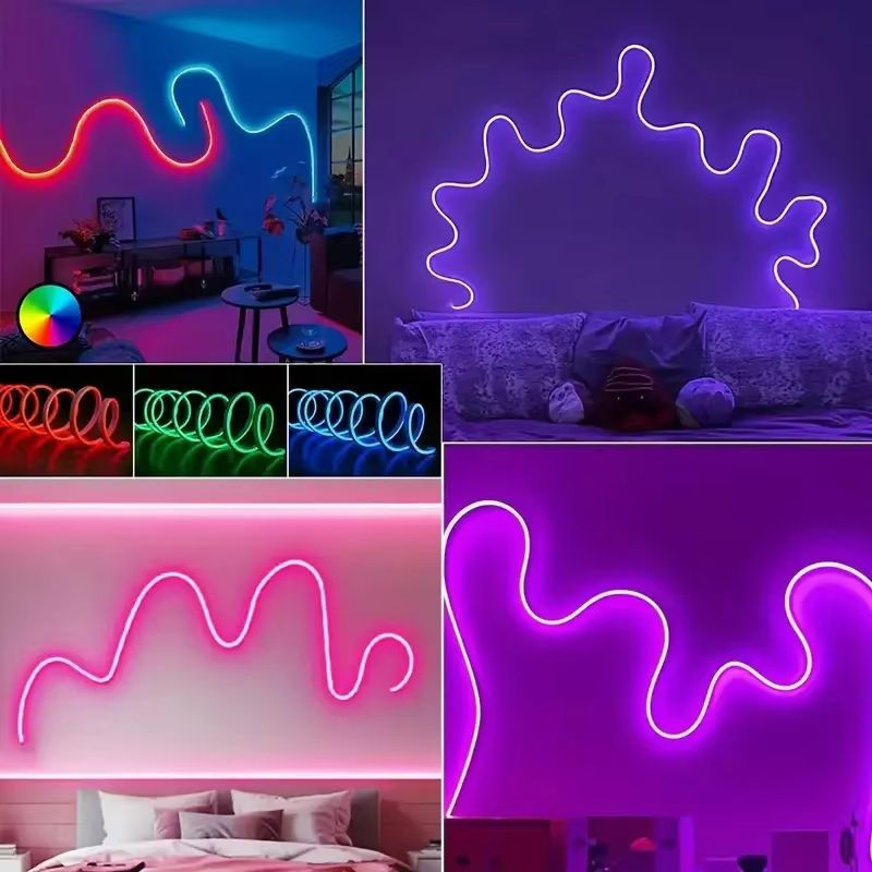 VividGlow 24V RGB Neon LED Strip Light with Bluetooth Music Sync – 5m to 30m