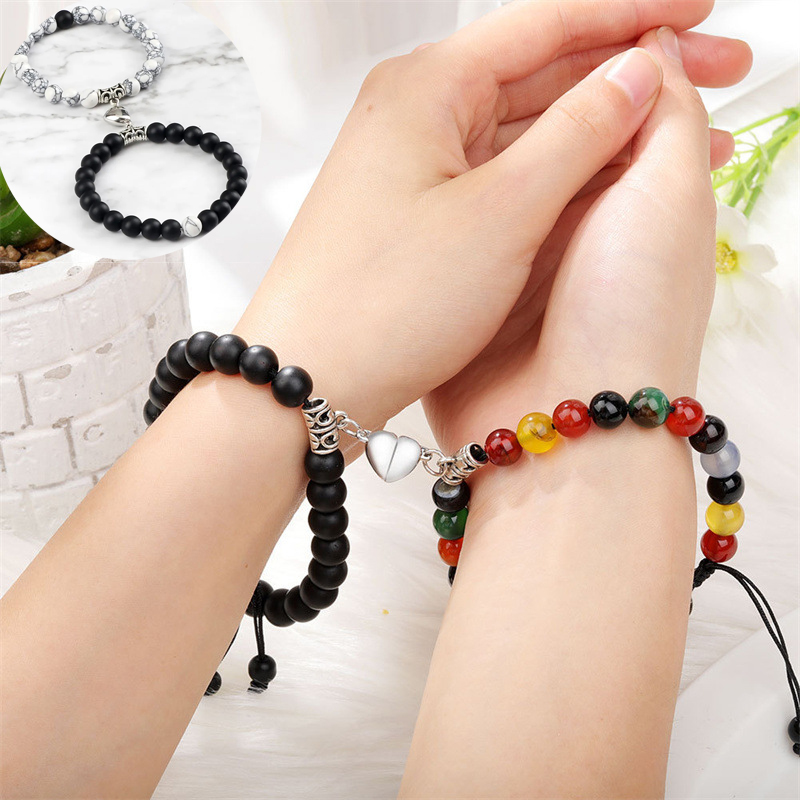 Natural Stone Beads Bracelet For Lovers Heart Magnet Distance Couple Friendship Jewelry Gift