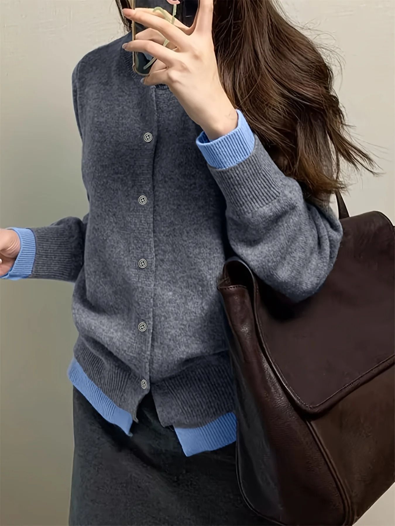 Autumn and Winter Fashion Womans Gray Soft Knitted Sweater – Casual Versatile Button-Up Cardigan Jacket