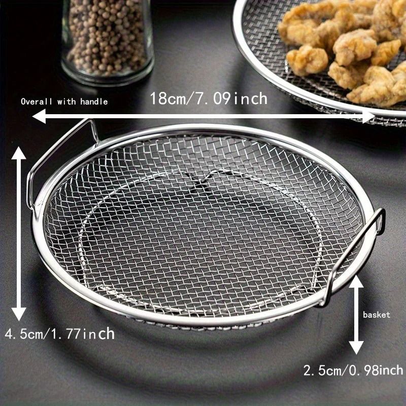 Stainless Steel Reusable Round Mesh Basket for Frying Grilling and Kitchen Straining