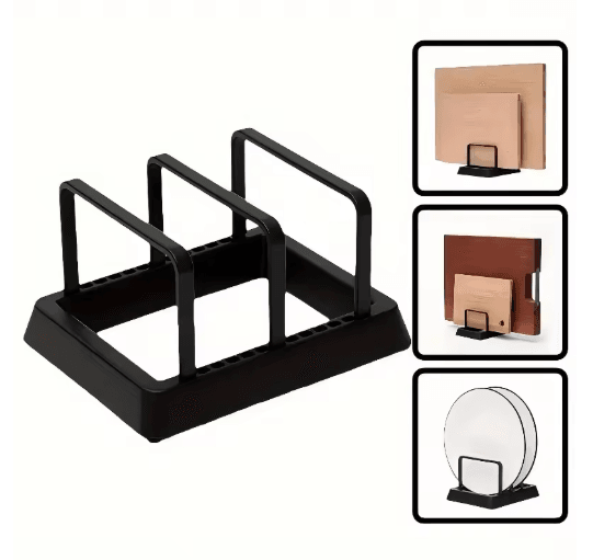 3in1 Kitchen Organizer Rack Space Saving Countertop Drying and Storage for Pots Lids and Boards