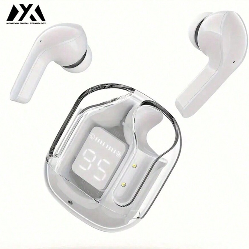 Air31 Wireless Headphones LED Power Display, Crystal Earphones with Mic, 200mAh Charging Case, Stereo Audio