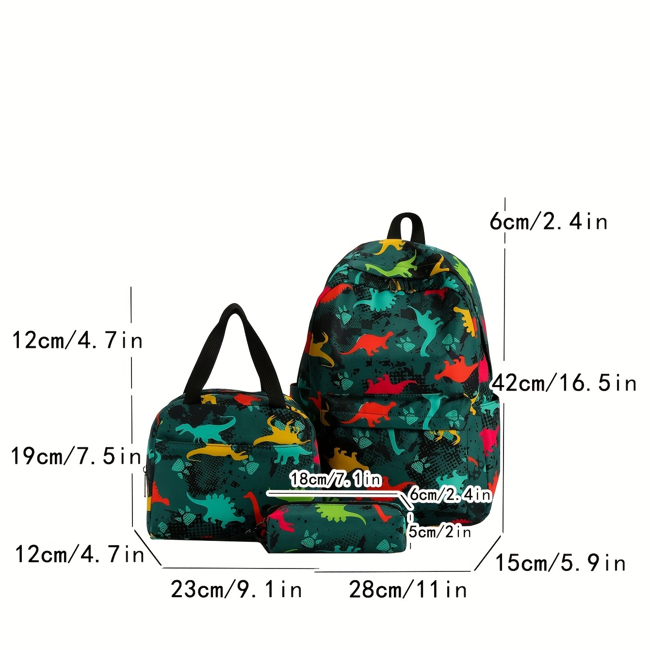 Fashion Print Dinosaur Backpack Set, Large Capacity, P Kids & Teens Casual Bag