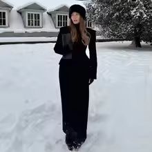 Elegant Womens Grey Belted Wool Coat Double Breasted Long Winter Peacoat