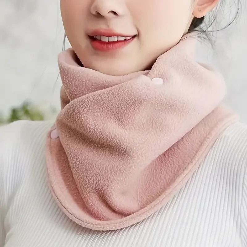 Velvet Thermal Neck Warmer Snap Button Winter Windproof Scarf