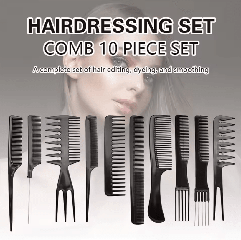 10PCS Professional Comb Set Multifunctional Anti-Static Hair Care and Hairdressing Styling Salon Tool Accessories
