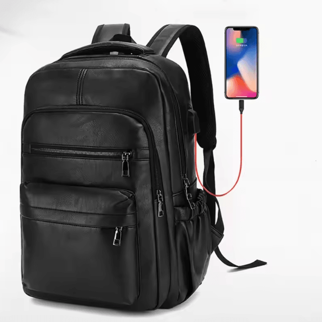 UrbanEdge USB Charging PU Leather Laptop Backpack – Large Capacity Computer & School Bag for Teenage Boys