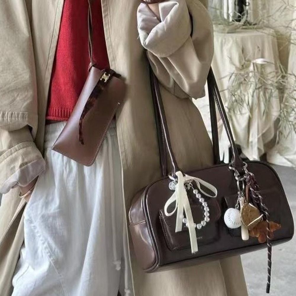 Womens Handbag Double Handle Shoulder Bag, Medium PU Leather Zipper Closure Commuter Bag