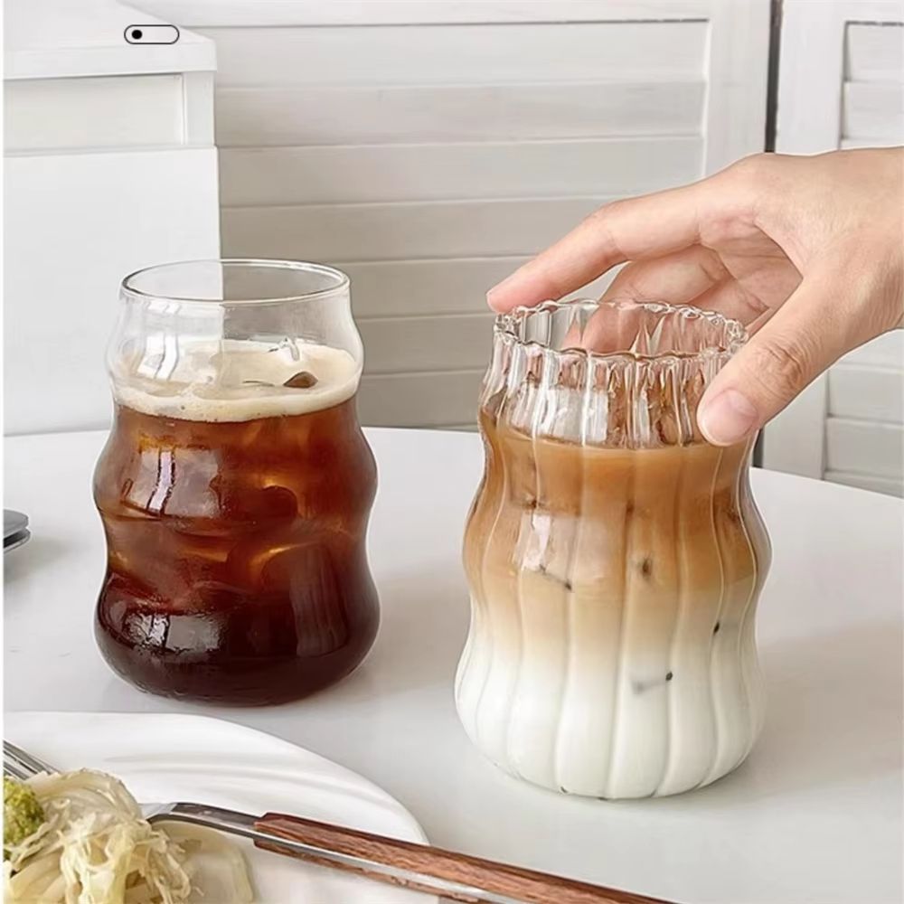Stripe Clear Glass Cup Set with Handle – Heat-Resistant Tumbler for Iced Coffee, Juice, Milk & Tea (4 or 6 pc)