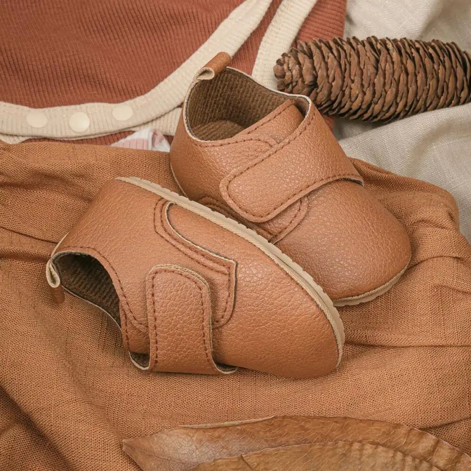 Retro Soft Leather Baby First Walker Shoes with Non-Slip Sole