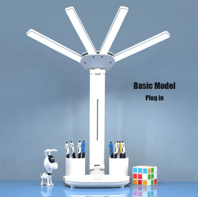 Multifunction LED Desk Lamp with Fan Clock and USB Charging Folding Table Light
