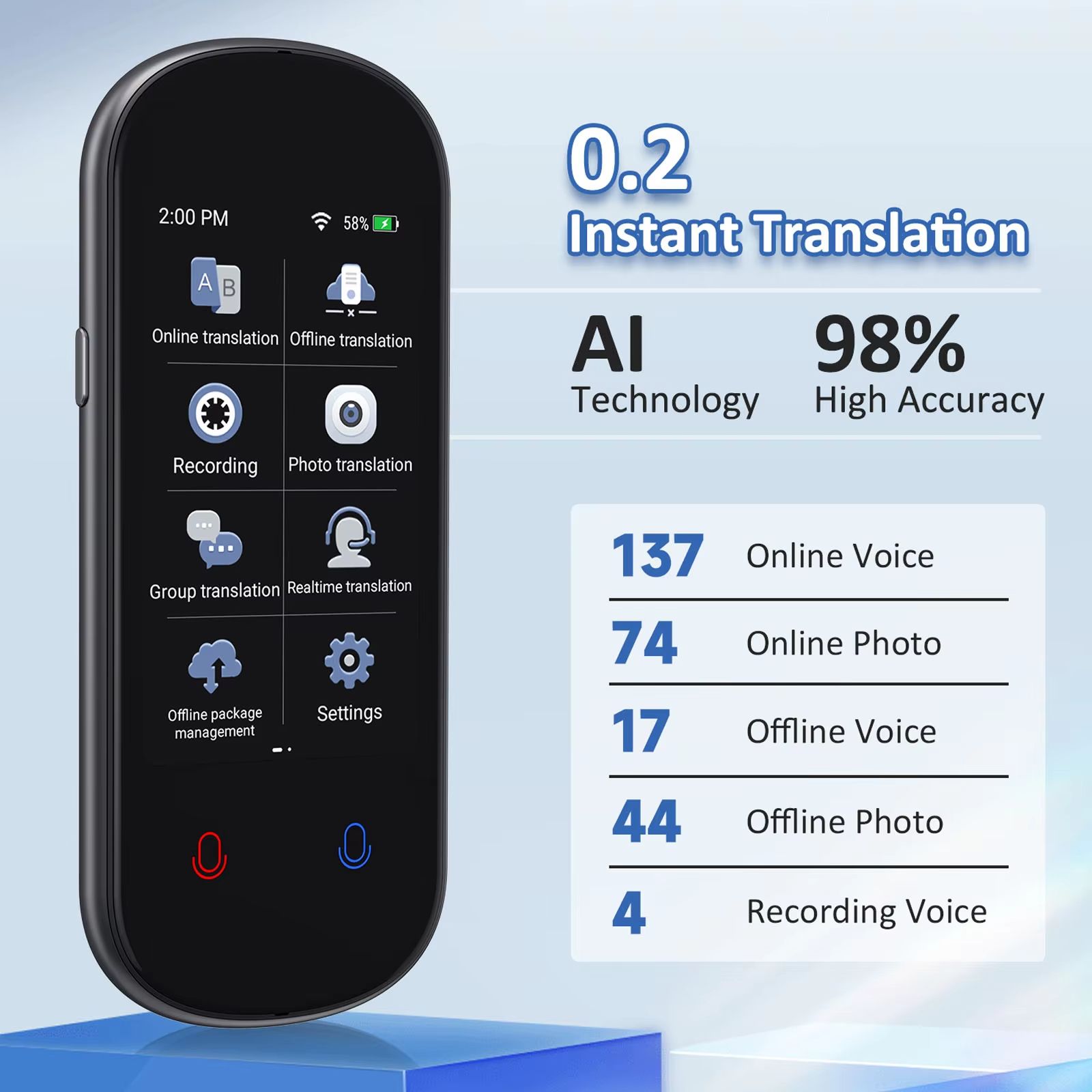 Z2 Instant AI Voice Translator – Real-Time Portable Language Translator with 3.1