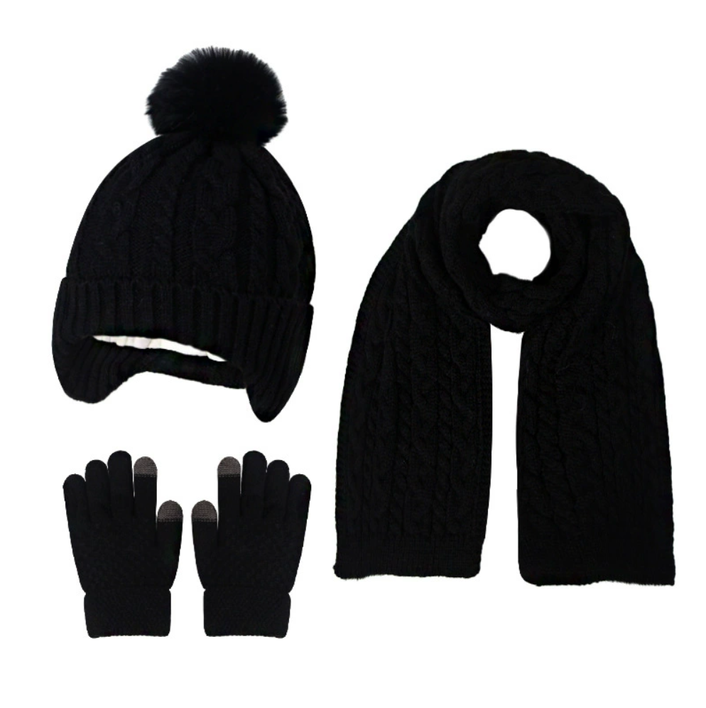 Knitted Thickened Warm Single Set, Girl And Boy Hat Scarf And Glove Set, Stretch Fit Lightweight Winter