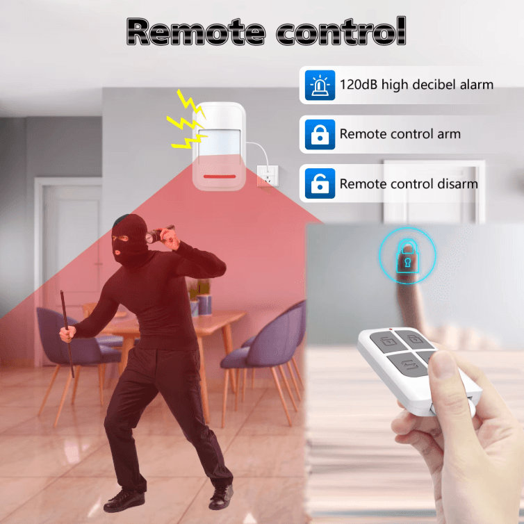 Wireless PIR Motion Sensor Alarm – 120dB Infrared Human Detection Security Alarm with 433MHz Remote