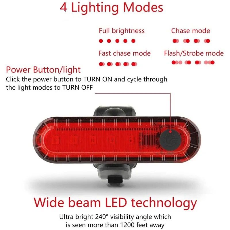 USB Rechargeable Bicycle Rear LED Taillight for Night Riding Safety