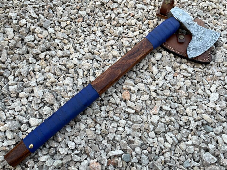 ChristmasTomahawkAxeCustom Handmade Damascus Steel Blade Viking Axe Camping Axe