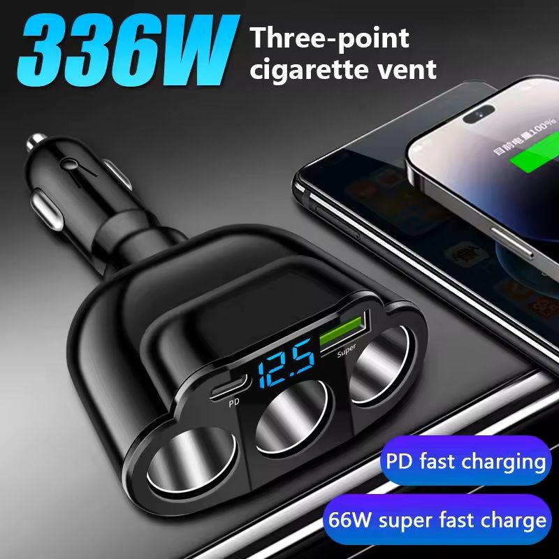 5-in-1 336 W High-Power Car Charger 66 W USB Super-Charging Cigarette Lighter Splitter Adapter for Cars & Trucks