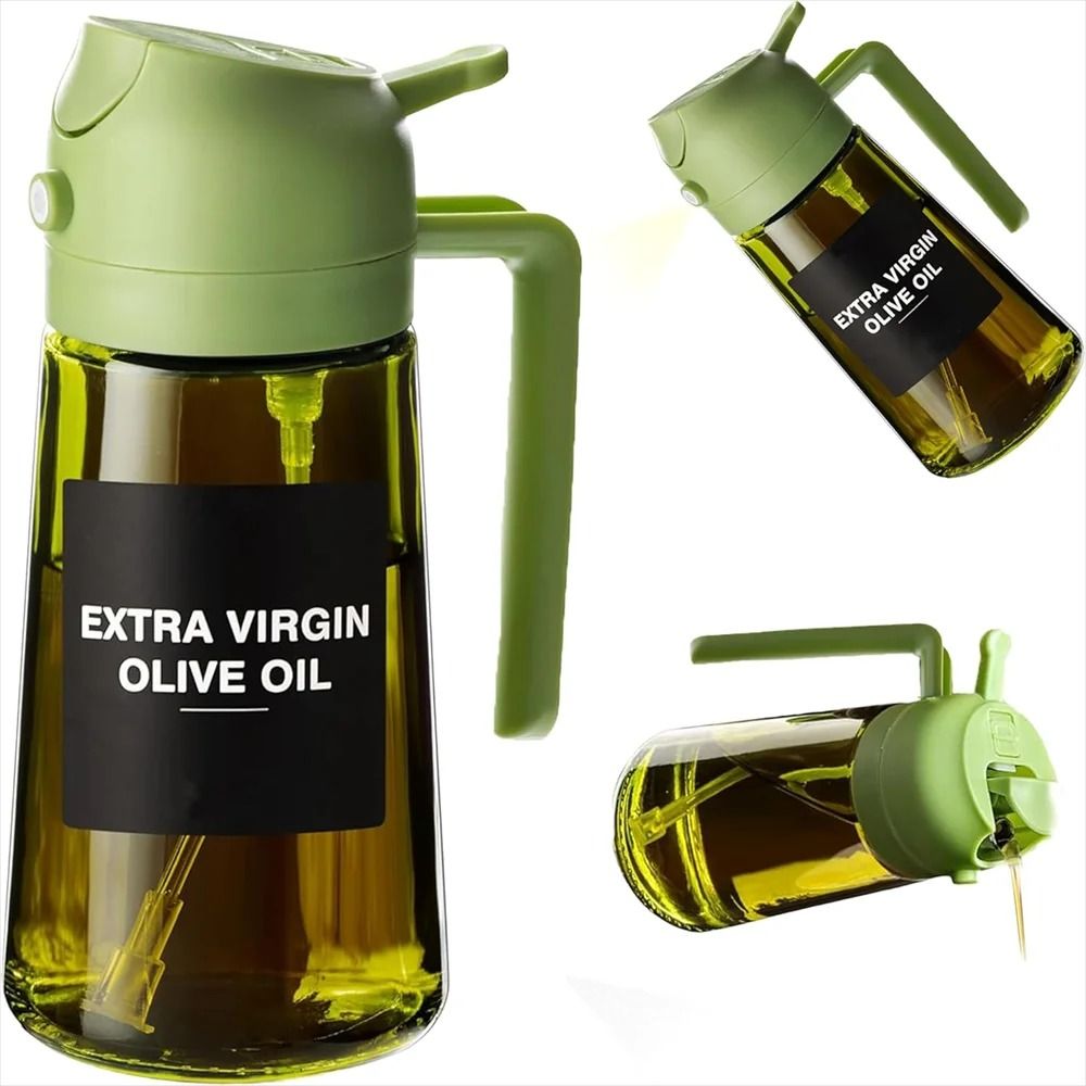 470ml Professional 2-in-1 Oil Sprayer & Dispenser – Thick Glass Olive Oil Bottle with Stickers