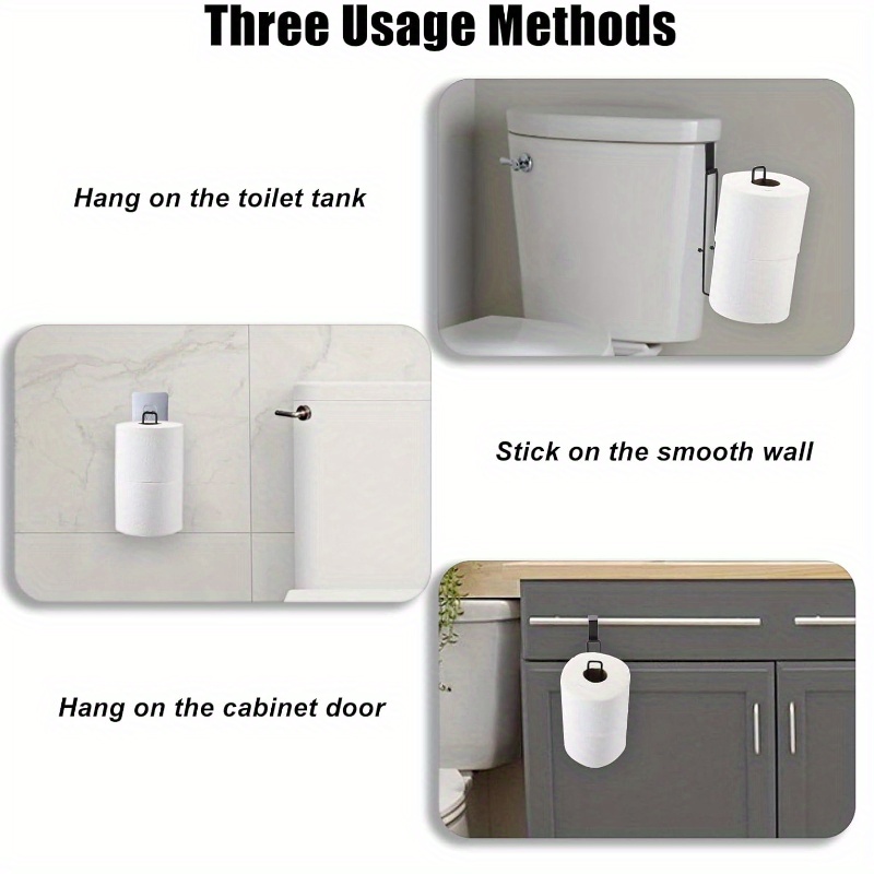 Self-Adhesive Toilet Paper Holder with Towel Bar – Black Iron Bathroom Tissue Rack, No-Drill Wall Mount