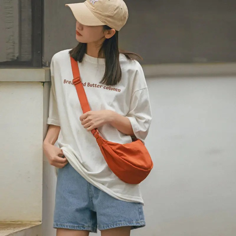 Large Capacity Solid Color Chest Bag for Women Stylish Half Moon Crossbody Travel Shoulder Bag