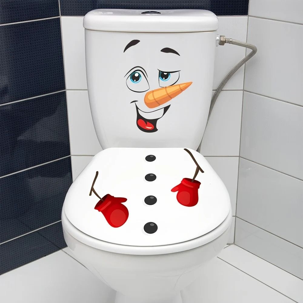 Christmas Snowman Toilet Lid Decal Waterproof Self Adhesive Bathroom Sticker