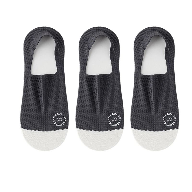 Premium Men's Invisible Boat Socks | 3-Pair High-Quality Waffle Pattern Set