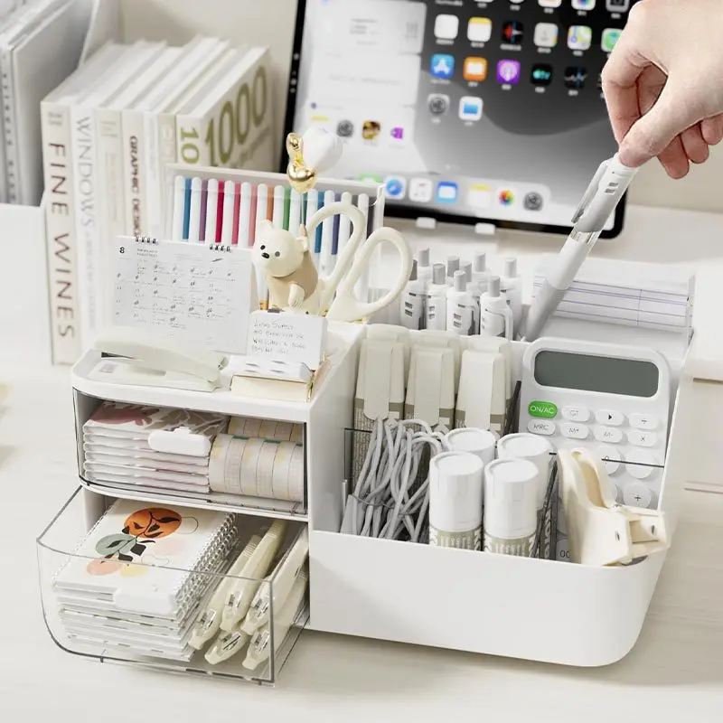 Desktop Storage Box, Drawer-type Organizer Box for Office Stationery, Study Desk, Cosmetics Storage Rack, Cute Design
