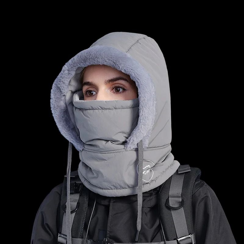 Unisex Plush Balaclava Hat Winter Warm Knitted Neck Scarf with Face Mask