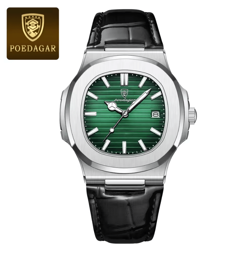 POEDAGAR Luxury Mens Square Watch Waterproof Quartz Wristwatch with Leather Strap
