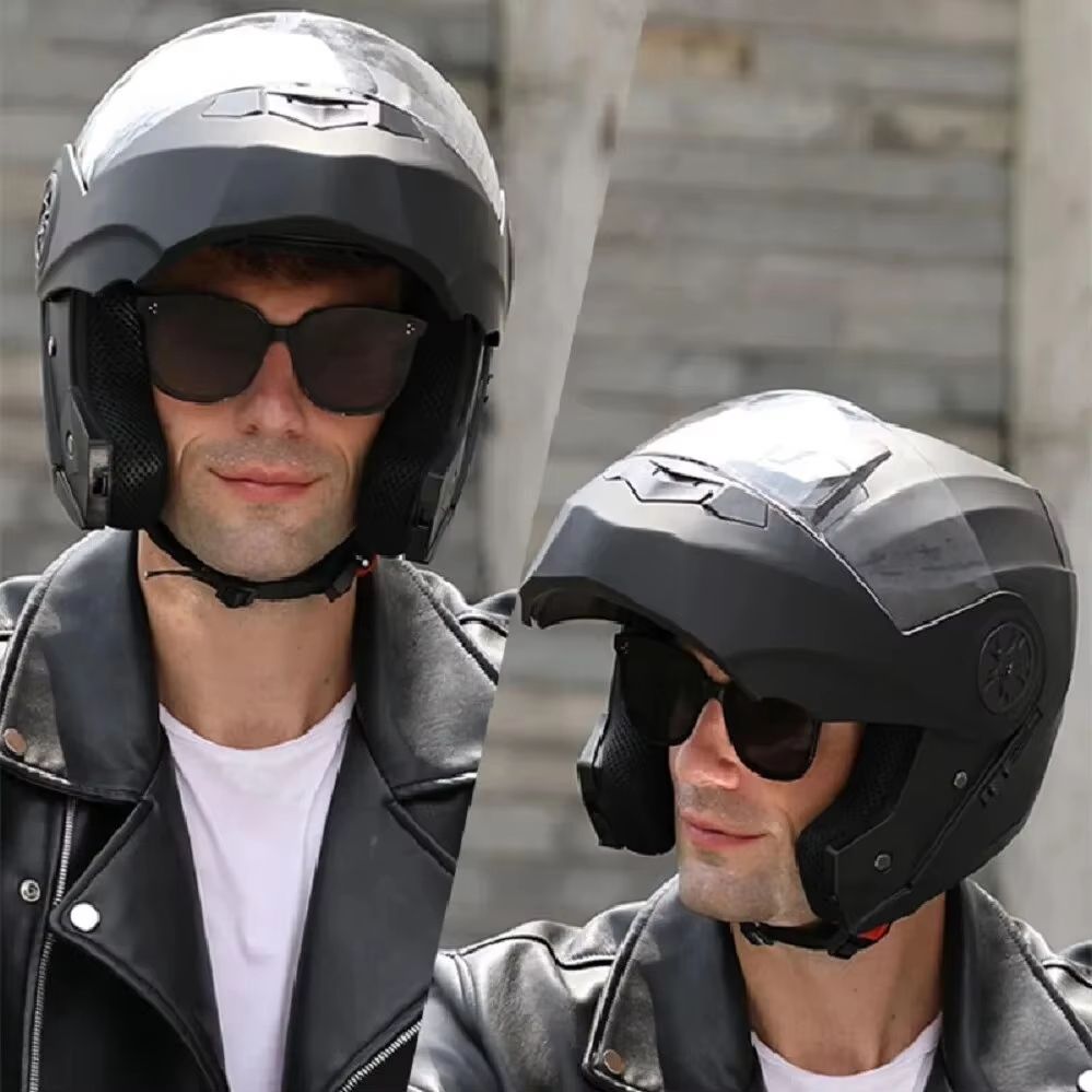 Dual Lens Modular Motorcycle Helmet – Flip-Up Full Face Motocross Racing Helmet for Men & Women