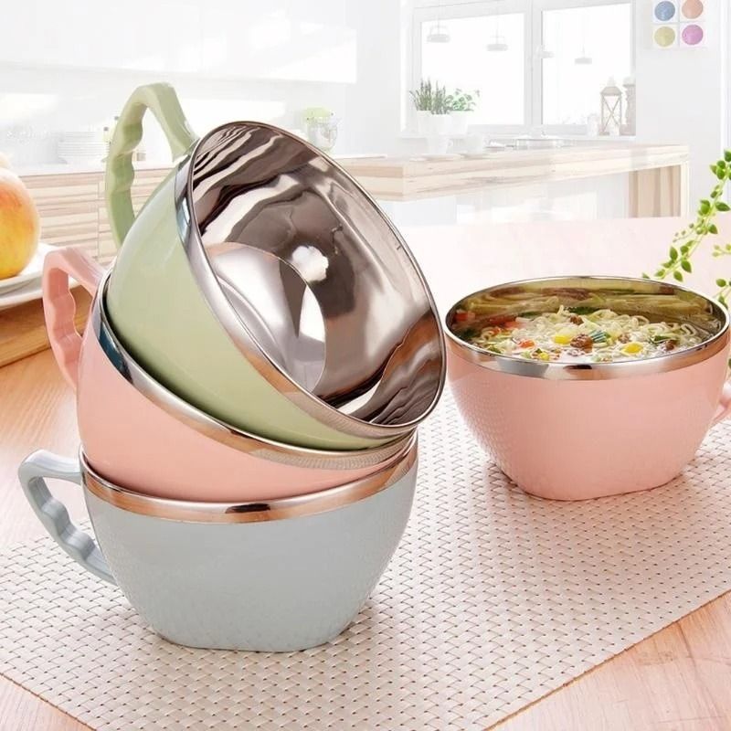 Stainless Steel Bowl with Handle Anti Scalding Instant Noodle Bowl
