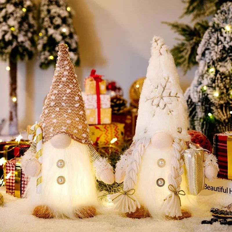 LED Christmas Gnome Doll Plush Ornament - Glowing Scandinavian Faceless Holiday Decor