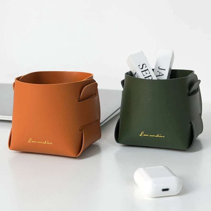 Nordic PU Leather Storage Box Jewelry Keys Display Tray Creative Makeup Organizer Books Plants Holder Desktop Decorate