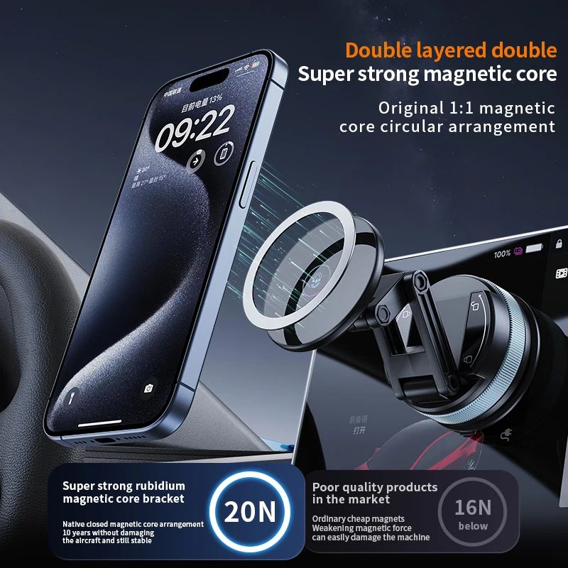 FlexGrip Magnetic Car Phone Holder – Foldable 360° Vacuum Suction Dashboard & Windshield Mount