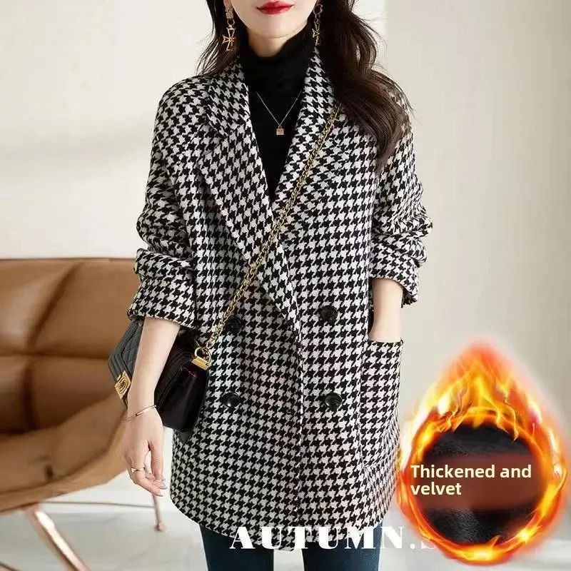 Thousand Birds Plaid Woolen System | Premium Raglan Sleeve Fleece-Lined Thickened Overcoat & Winter Yarn Infrastructure