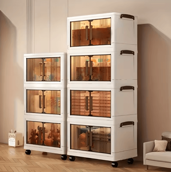 4/5-Tier Foldable Storage Cabinet with Wheels – Heavy-Duty Stackable Organizer for Home & Wardrobe