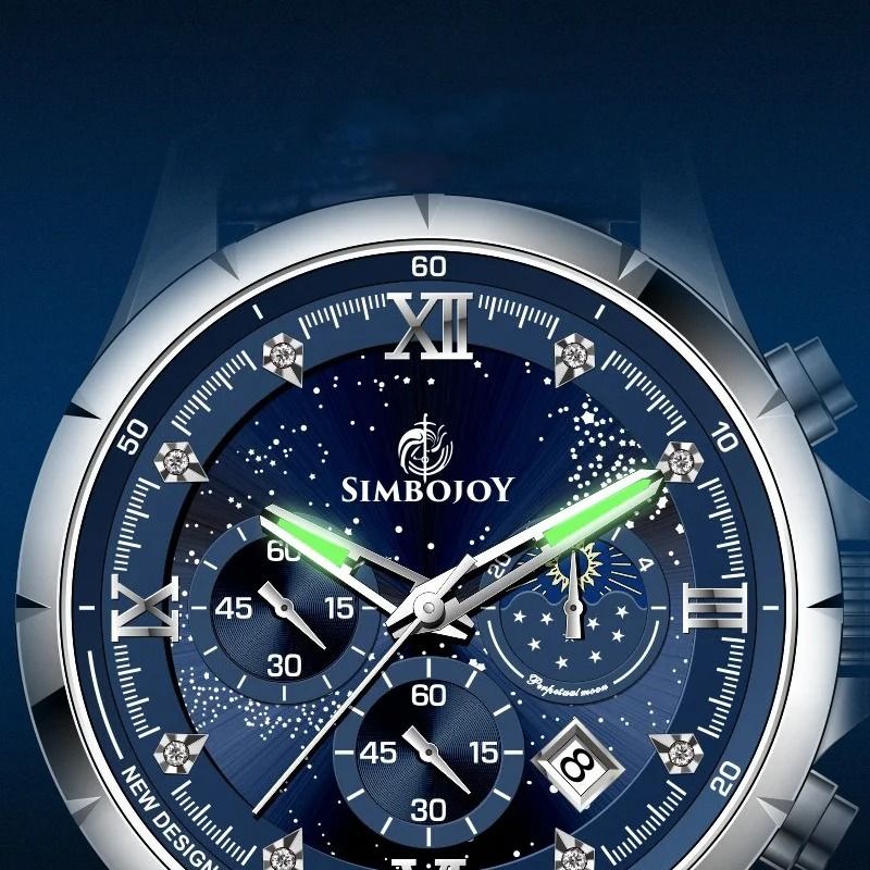 Mens Six-Needle Quartz Watch with Calendar & Night Light