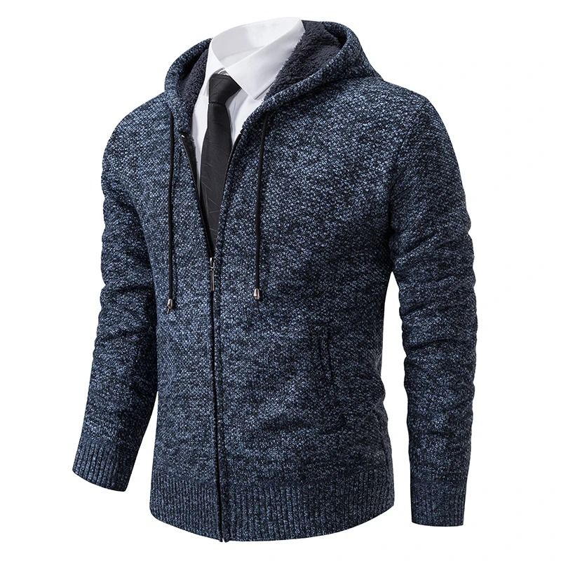 Men Casual Fleece Zipper Stand Collar Cardigan Warm Winter Sweater