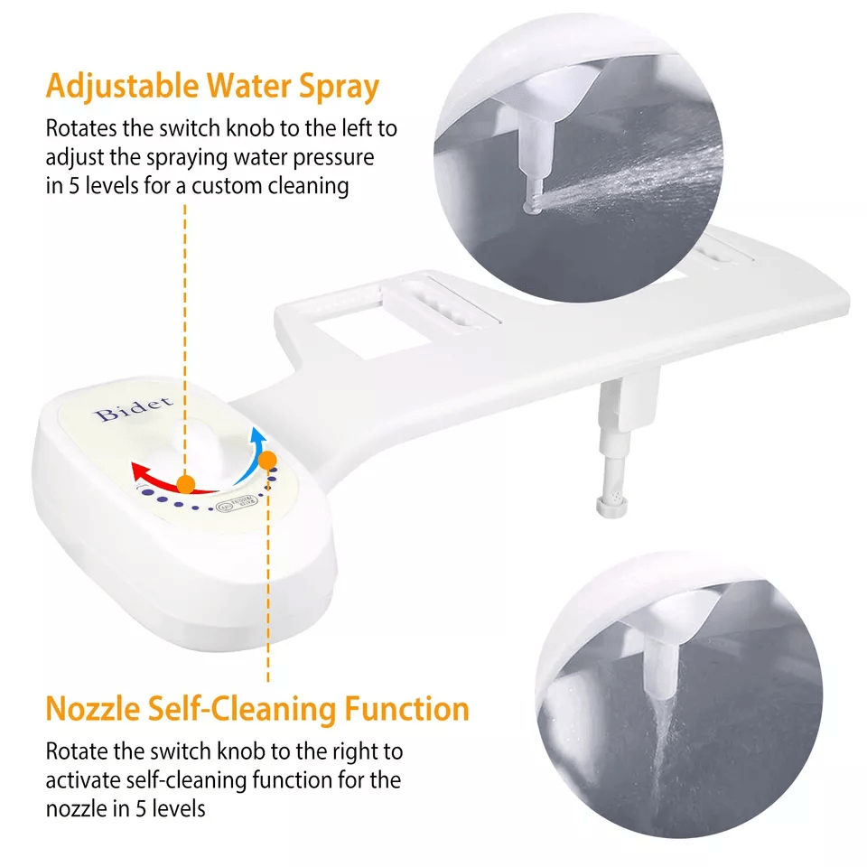 Adjustable Clean & Clear Rear End Bidet, Non-Electric Fresh Water Spray Butt Wash Washer with Self-Cleaning Nozzle