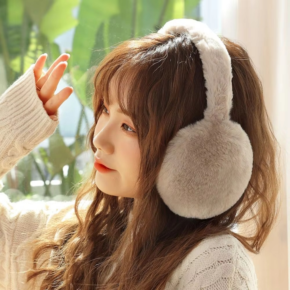 Winter Warm Earmuffs Solid Color Soft Plush Ear Warmer, Fashion Ear Cover with Cold Protection Folding Earflap